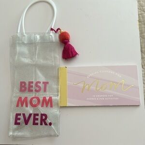 BEST MOM EVER Reusable Plastic Gift Bag w/Pompoms & Special Coupons for Mom BOOK